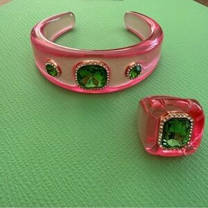 Pink and Green Gemstone Bracelet and Ring Set